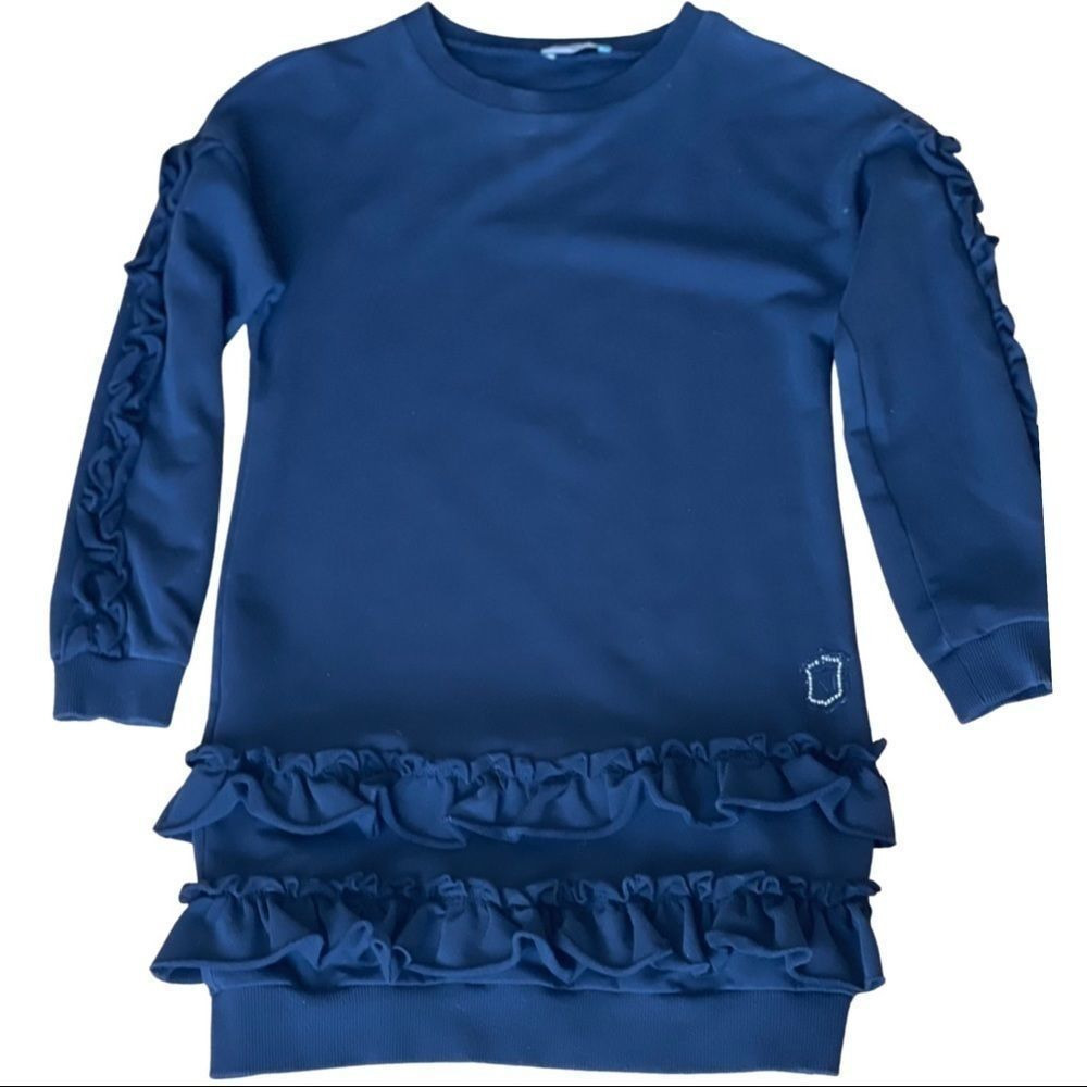Monnalisa Italian High End brand Black sweatshirt ruffle dress Kids 8 
